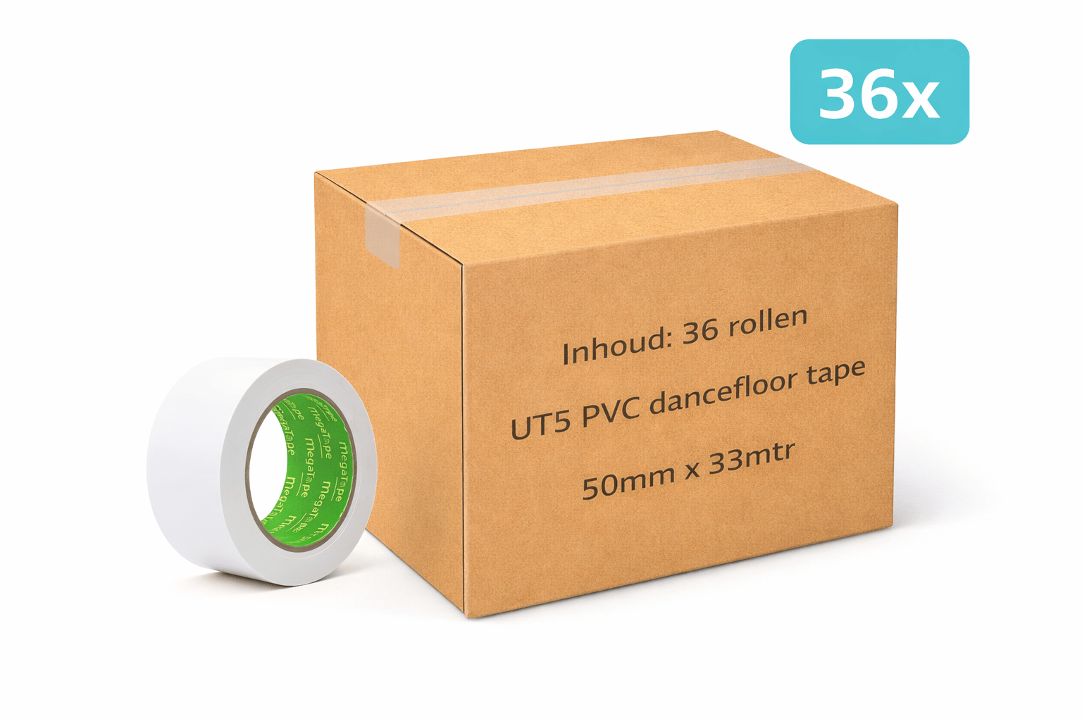 36x MegaTape UT5 · PVC dansvloer tape · 33 m op rol · 50 mm · wit - Megatape UT5 - 3BUTE