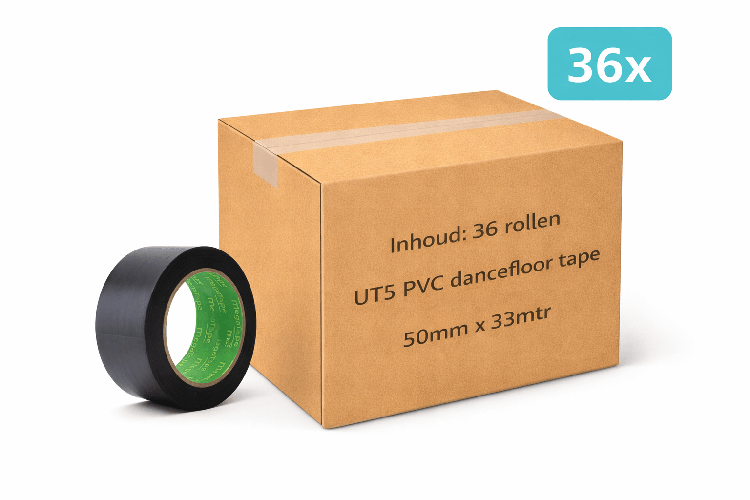 36x MegaTape UT5 · PVC dansvloer tape · 33 m op rol · 50 mm · zwart - Megatape UT5 - 3BUTE