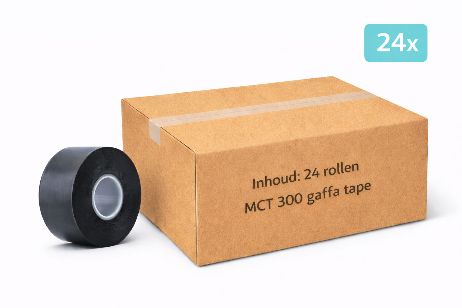 doos met 24x MegaTape UT7 PVC tape 38 mm zwart 33 m rol voor events, theater en beurzen
