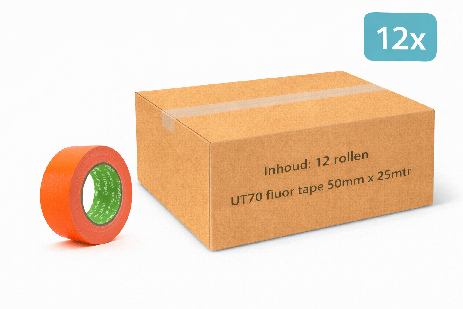 12x MegaTape UT70 · fluor gaffa tape · 25 m op rol · 50 mm · oranje - Megatape UT70 - 3BUTE