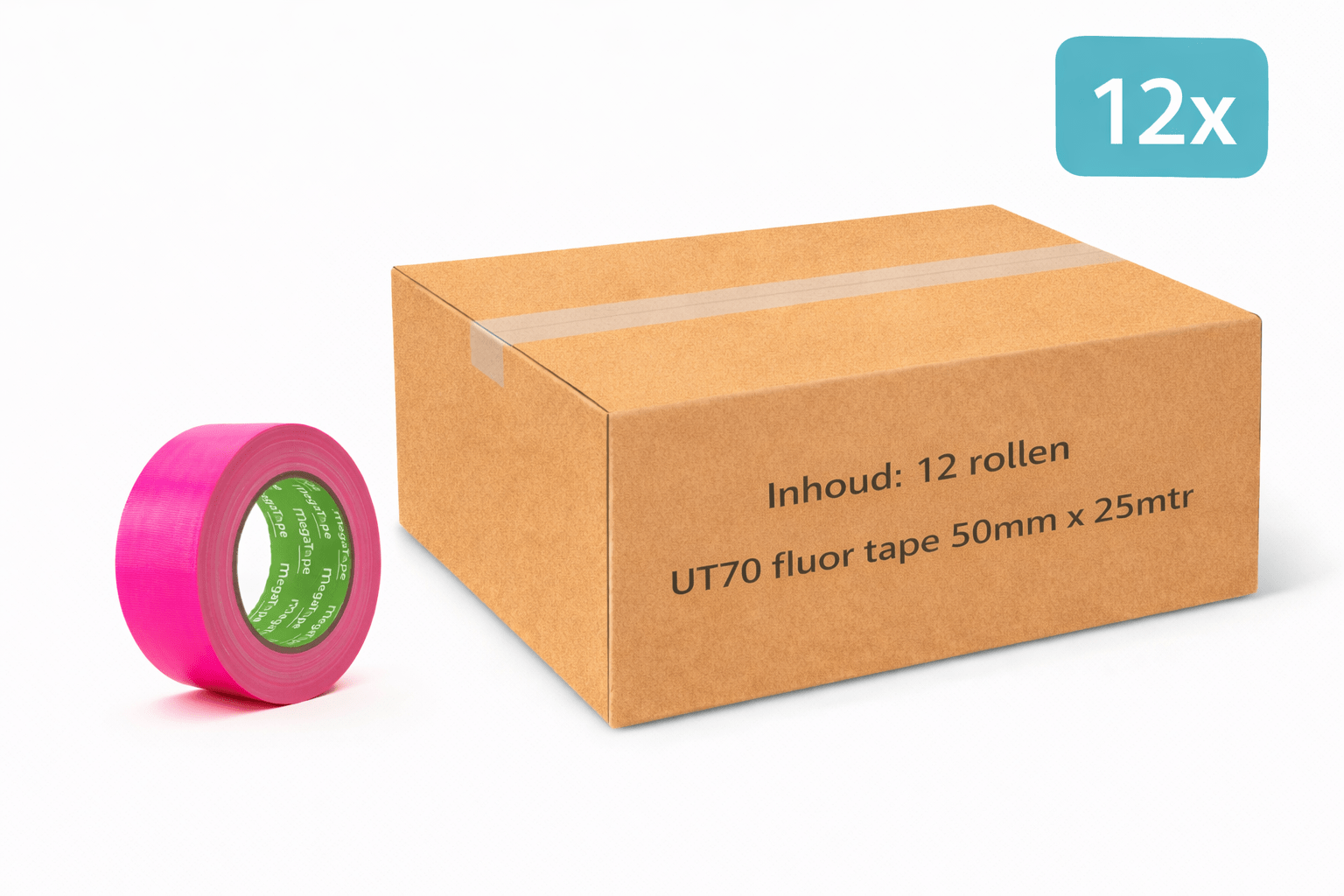 12x MegaTape UT70 · fluor gaffa tape · 25 m op rol · 50 mm · rose - Megatape UT70 - 3BUTE