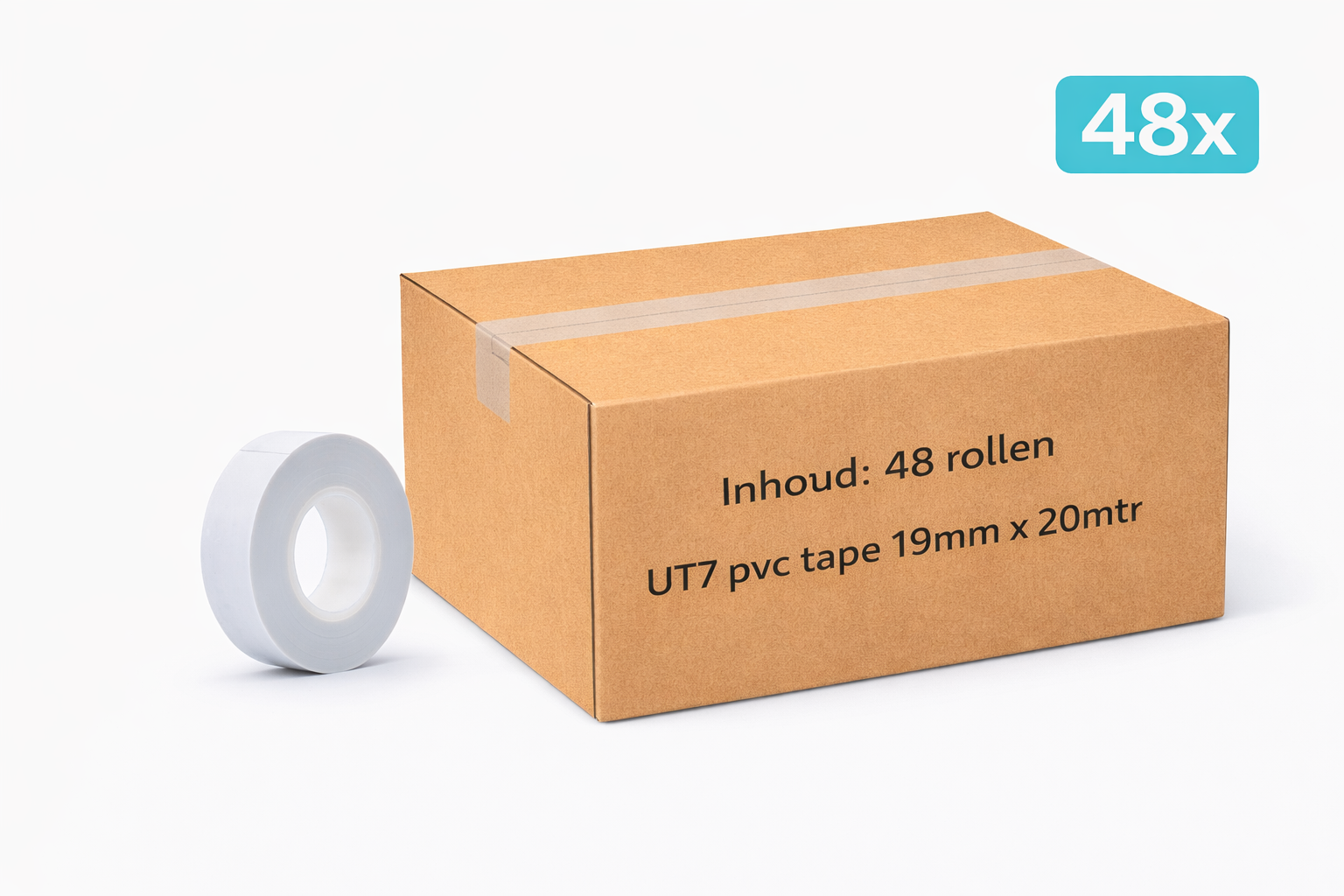 doos met 48x MegaTape UT7 PVC tape 19 mm wit 20 m rol voor events, theater en beurzen