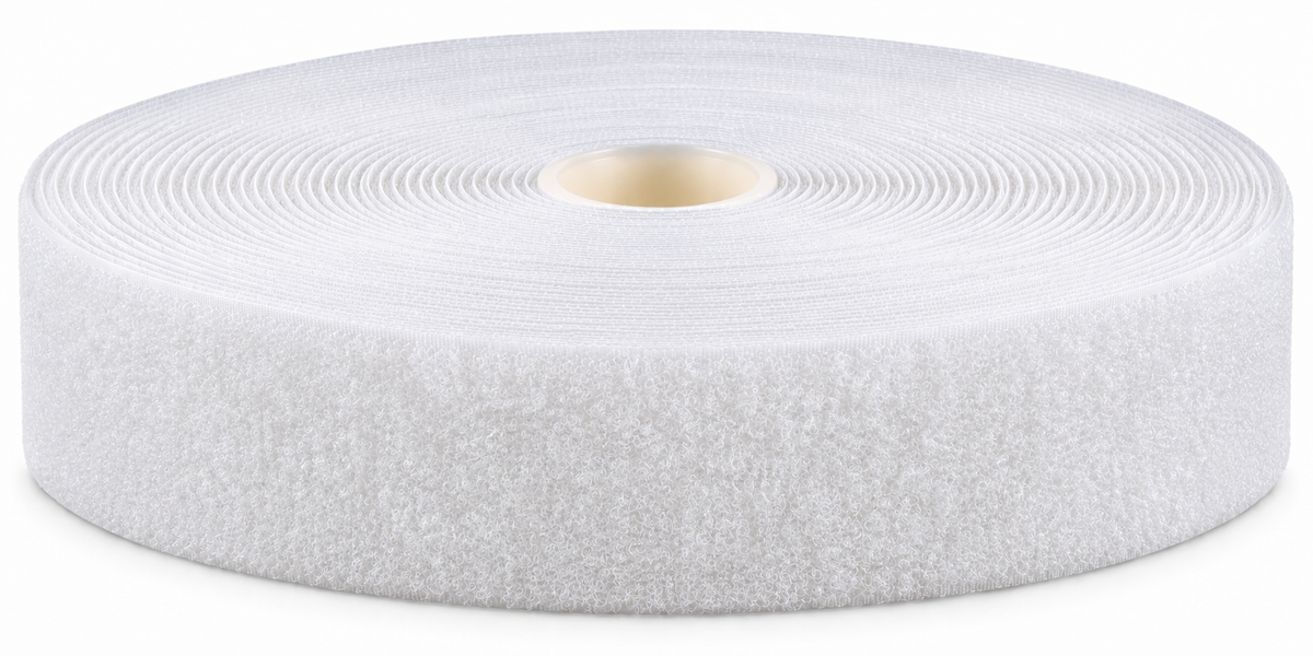 Hook-and-loop tape · white hook tape · self-adhesive K64 · PA/PES · 50 mm · 25 m roll